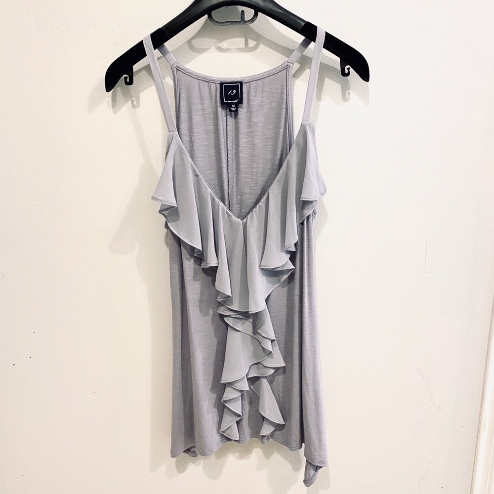 Grey spaghetti strap top with ruffles